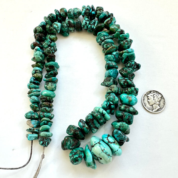 Natural Cloud Mountain Turquoise Nugget Bead Strand