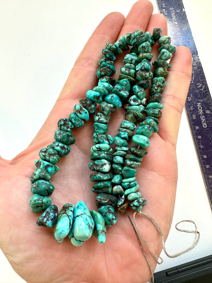 Natural Cloud Mountain Turquoise Nugget Bead Strand