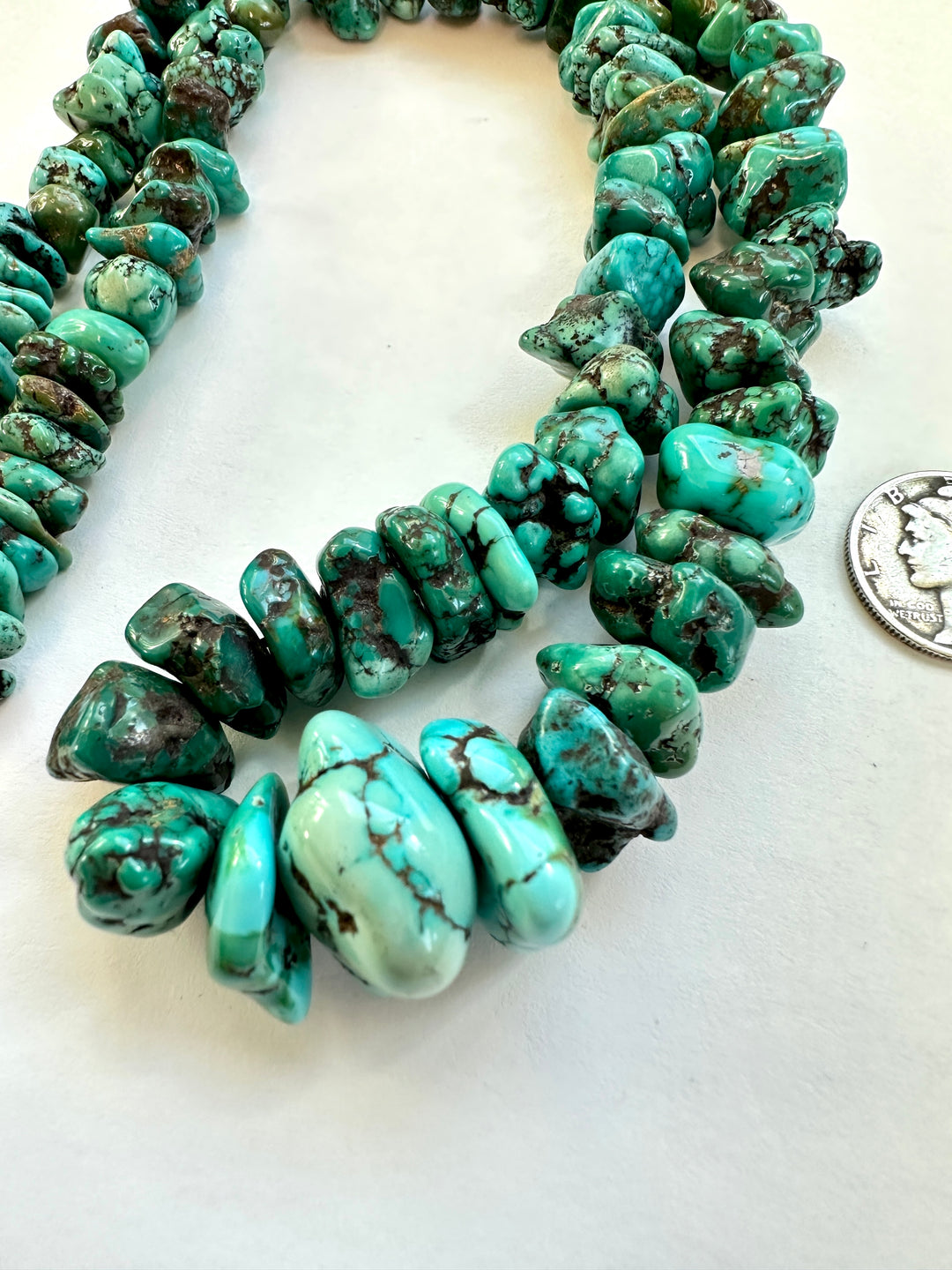 Natural Cloud Mountain Turquoise Nugget Bead Strand